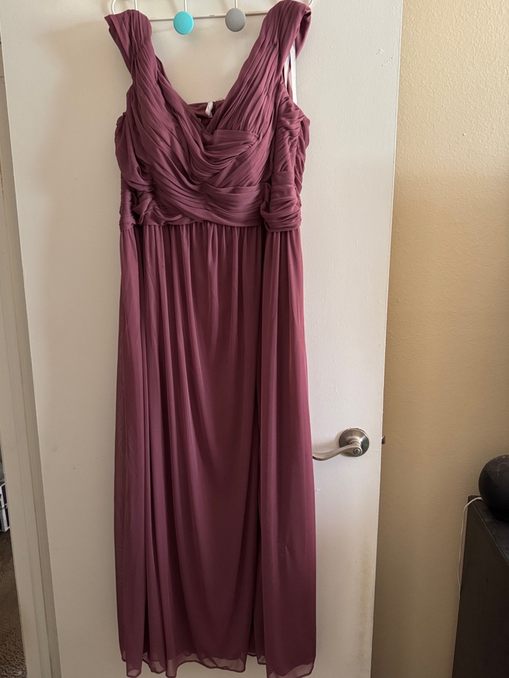 David's Bridal Dusty Rose Ruched Chiffon Maxi Dress